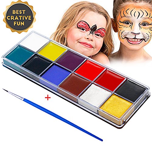 BUOCEANS Face Paint, Professional 12 Colors Color Mega Palette Face