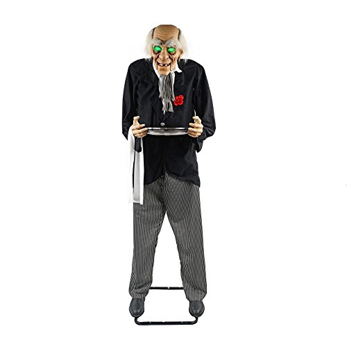 Life Size Animated Butler Man With Candy Tray Prop Spooky Haunted